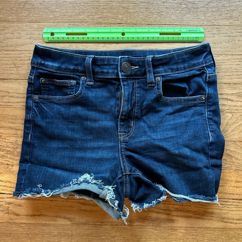 American Eagle Outfitters Dark Blue Denim Frayed Hem Shorts